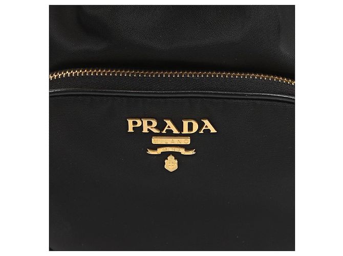 Prada Borsa a secchiello Duet in nylon con logo in metallo Nero Oro - vista 2