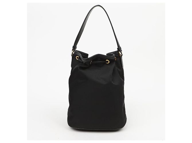 Prada Borsa a secchiello Duet in nylon con logo in metallo Nero Oro - vista 3
