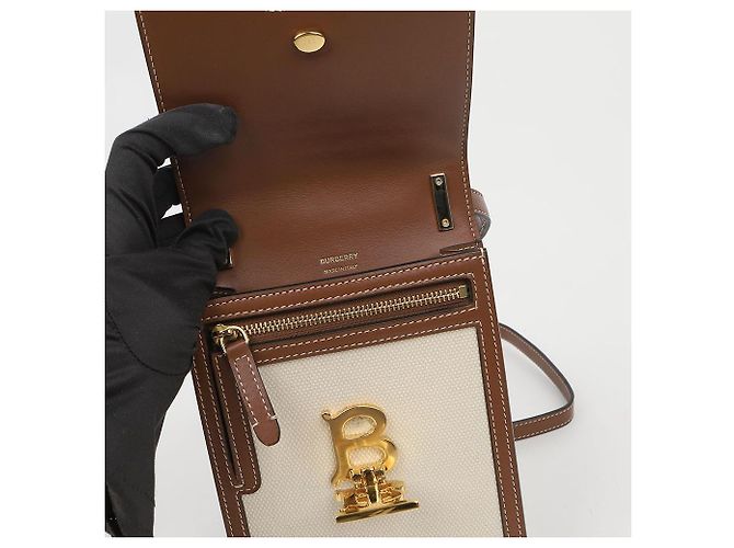 Burberry Borsa a tracolla Robin in tela bianca e pelle marrone - vista 10