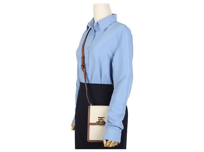 Burberry Borsa a tracolla Robin in tela bianca e pelle marrone - vista 13