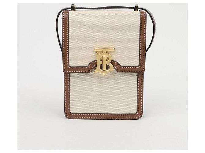 Burberry Borsa a tracolla Robin in tela bianca e pelle marrone - vista 2