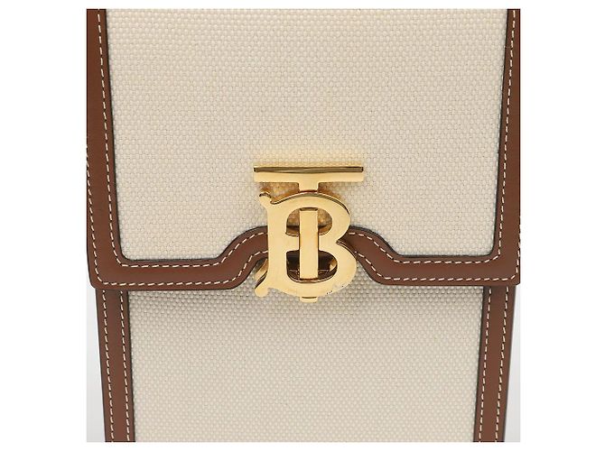 Burberry Borsa a tracolla Robin in tela bianca e pelle marrone - vista 3