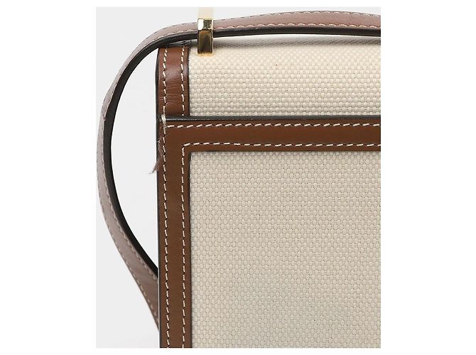 Burberry Borsa a tracolla Robin in tela bianca e pelle marrone - vista 5