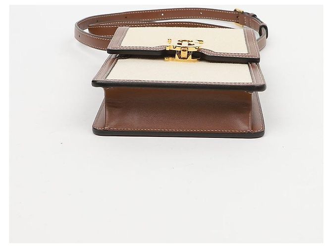 Burberry Borsa a tracolla Robin in tela bianca e pelle marrone - vista 7