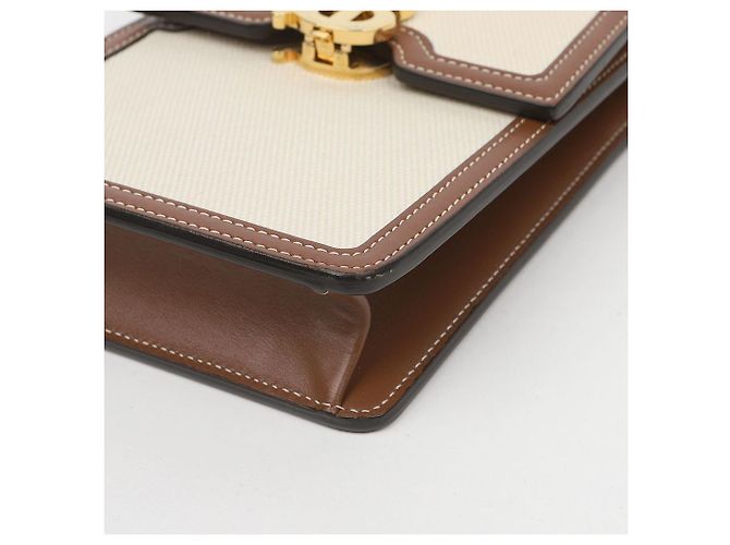Burberry Borsa a tracolla Robin in tela bianca e pelle marrone - vista 8