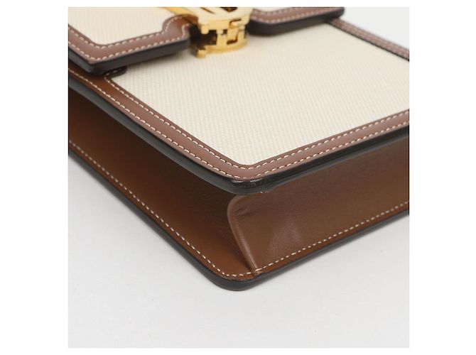 Burberry Borsa a tracolla Robin in tela bianca e pelle marrone - vista 9