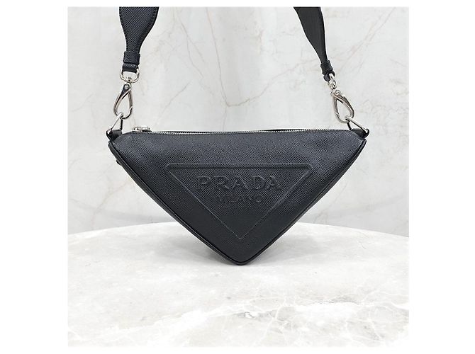 Prada Borsa a tracolla Triangle in pelle Saffiano - vista 11