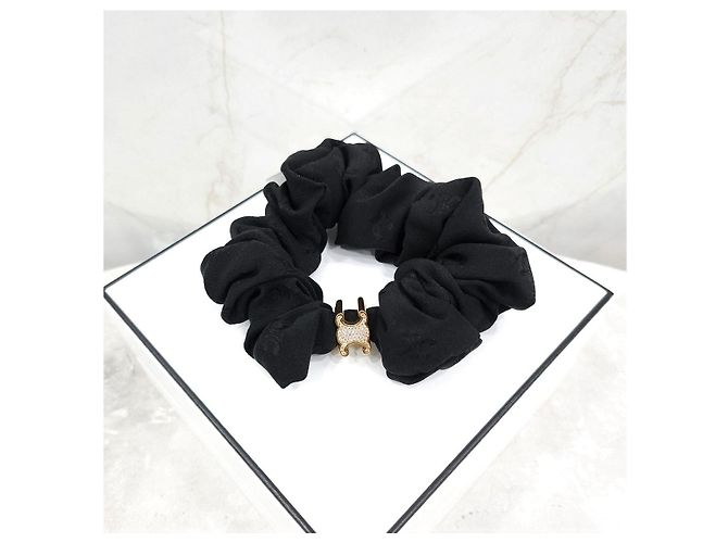 Céline Scrunchie Triomphe in seta e cristalli finitura dorata - vista 10