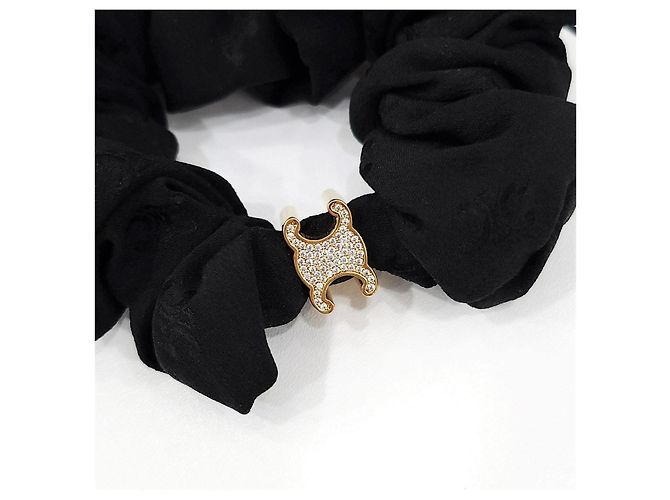 Céline Scrunchie Triomphe in seta e cristalli finitura dorata - vista 13