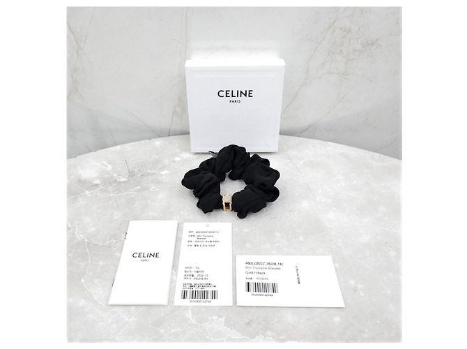 Céline Scrunchie Triomphe in seta e cristalli finitura dorata - vista 15