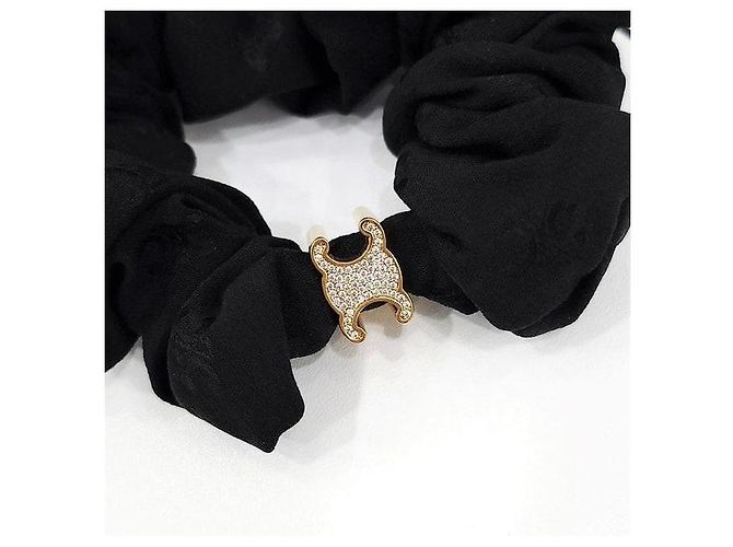 Céline Scrunchie Triomphe in seta e cristalli finitura dorata - vista 4