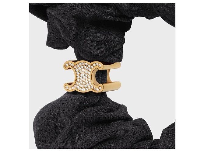 Céline Scrunchie Triomphe in seta e cristalli finitura dorata - vista 8