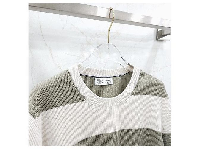Brunello Cucinelli Gestreifter Strickpullover mit Rundhalsausschnitt und kurzen Ärmeln - Ansicht 3