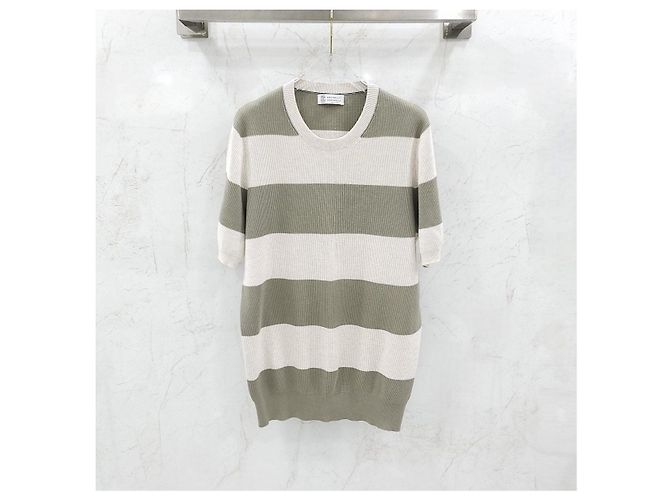 Brunello Cucinelli Gestreifter Strickpullover mit Rundhalsausschnitt und kurzen Ärmeln - Ansicht 7