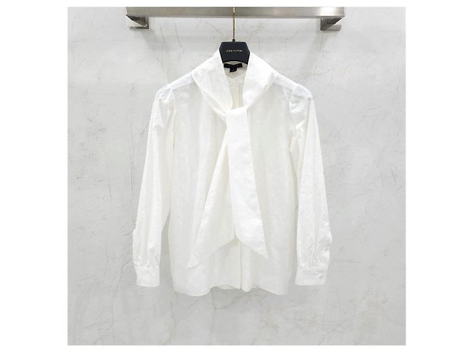 Louis Vuitton Camicia bianca con monogramma fil coupé e fiocco da donna - vista 6