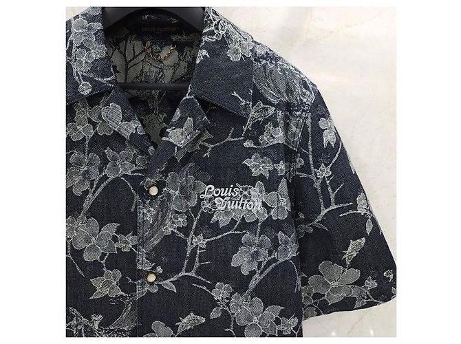 Louis Vuitton Camicia a maniche corte in denim jacquard XL - vista 4