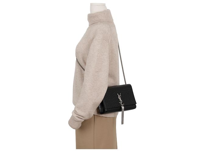 Autre Marque Borsa a tracolla media Kate Tassel Croc Nero Argento - vista 10
