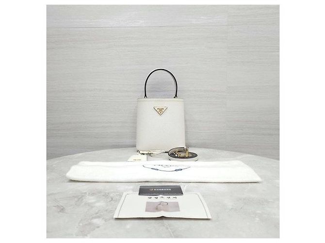 Prada Borsa a spalla tote doppia Panier in Saffiano bianca - vista 10