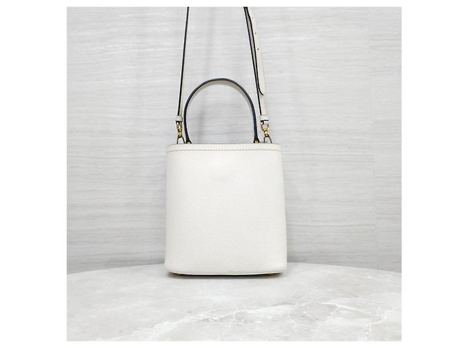 Prada Borsa a spalla tote doppia Panier in Saffiano bianca - vista 13