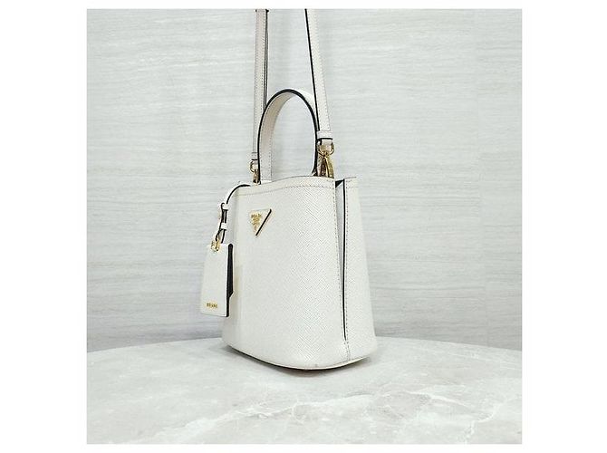 Prada Borsa a spalla tote doppia Panier in Saffiano bianca - vista 2