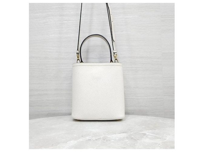 Prada Borsa a spalla tote doppia Panier in Saffiano bianca - vista 3