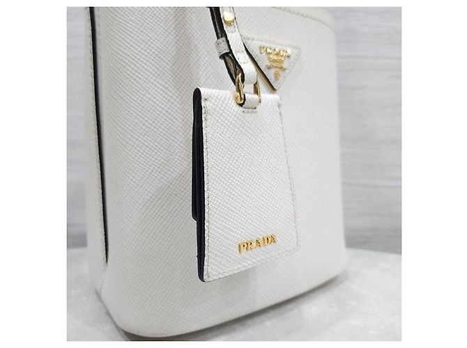 Prada Borsa a spalla tote doppia Panier in Saffiano bianca - vista 6