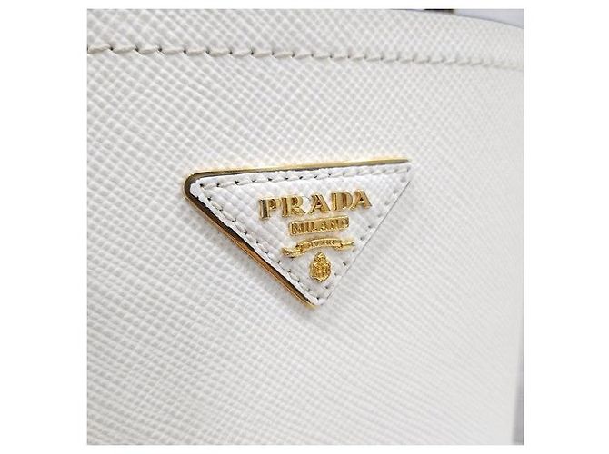 Prada Borsa a spalla tote doppia Panier in Saffiano bianca - vista 7