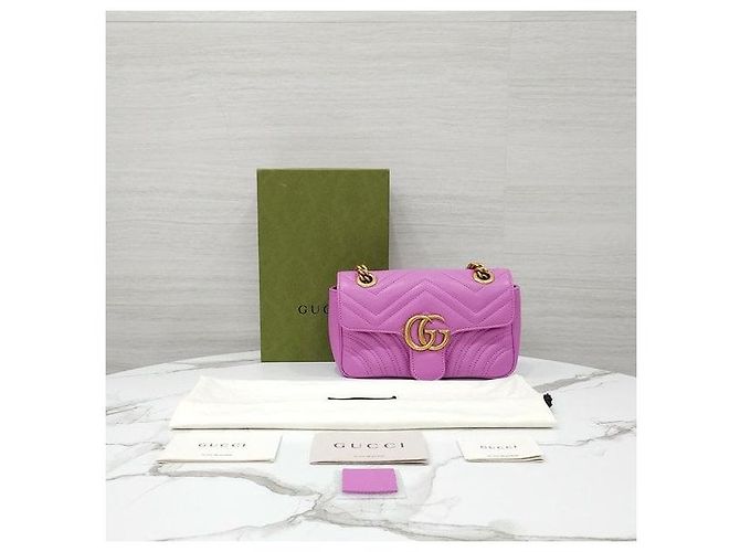 Gucci Borsa a spalla mini con catena Marmont Matelassé Rosa - vista 9