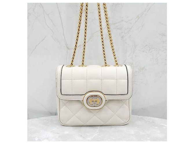Gucci Borsa a tracolla bianca con catena intrecciata - vista 14