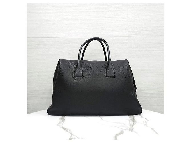 Prada Borsa Tote da Viaggio in Pelle Martellata Logo Nero - vista 3