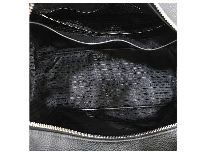 Prada Borsa Tote da Viaggio in Pelle Martellata Logo Nero - vista 9