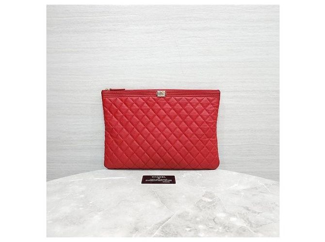 Chanel Borsa a pochette Boy Caviar Large Red Gold Series - vista 8