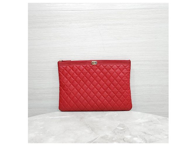Chanel Borsa a pochette Boy Caviar Large Red Gold Series - vista 9
