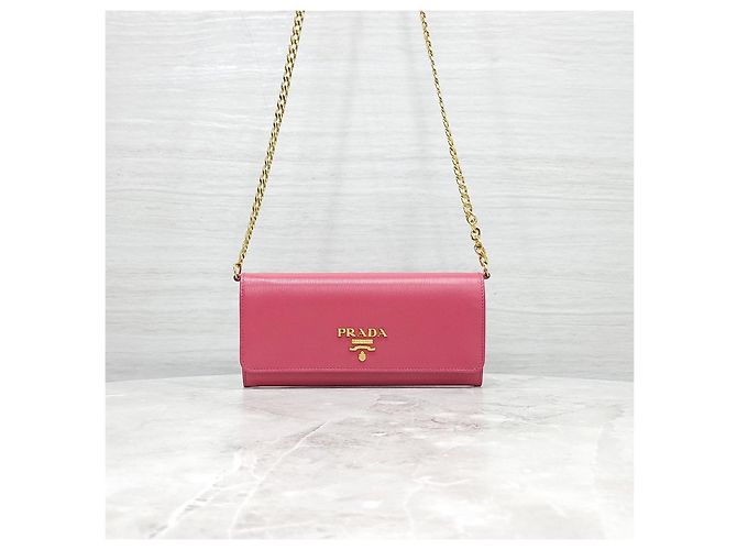 Prada Borsa a Tracolla WOC con Catena in Saffiano Rosa - vista 12