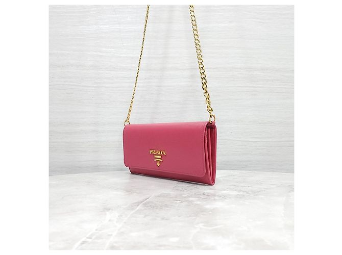 Prada Borsa a Tracolla WOC con Catena in Saffiano Rosa - vista 13
