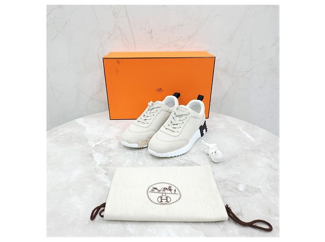 Hermès Sneakers Bouncing in mesh e camoscio - vista 12