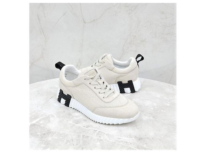 Hermès Sneakers Bouncing in mesh e camoscio - vista 3