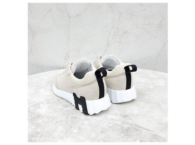 Hermès Sneakers Bouncing in mesh e camoscio - vista 4