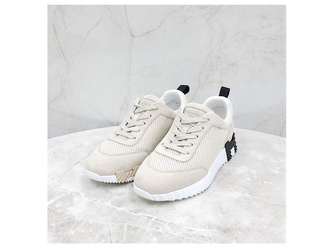 Hermès Sneakers Bouncing in mesh e camoscio - vista 7