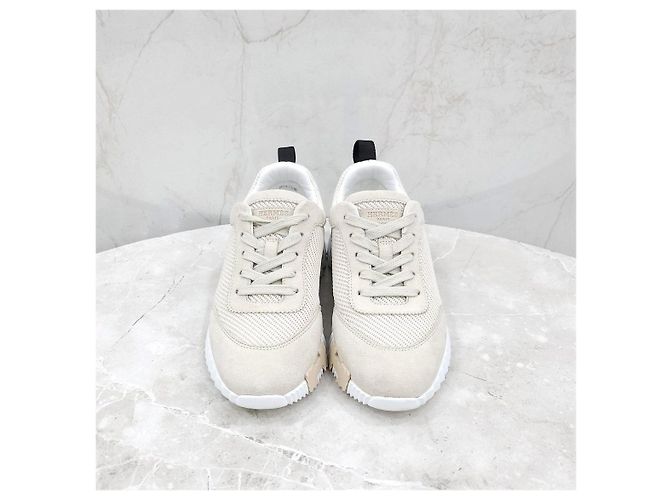 Hermès Sneakers Bouncing in mesh e camoscio - vista 8