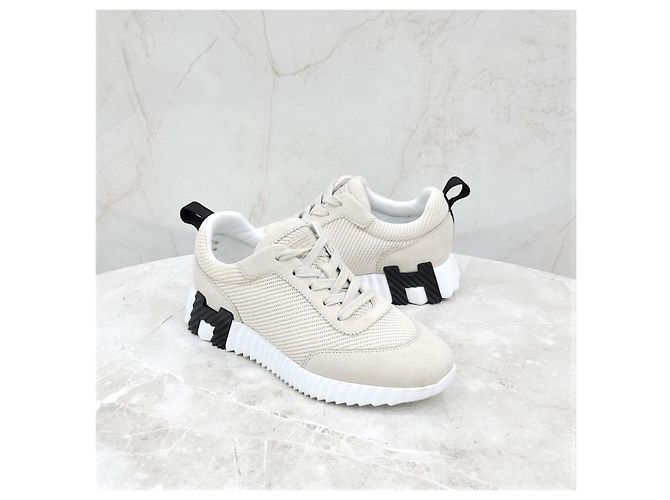 Hermès Sneakers Bouncing in mesh e camoscio - vista 9