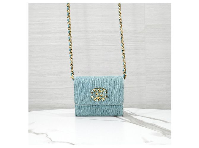 Chanel Borsa a tracolla con patta e catena Blu Denim - vista 10