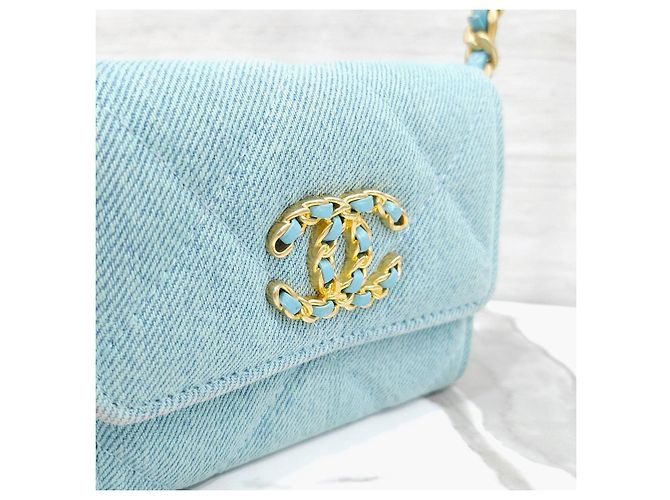 Chanel Borsa a tracolla con patta e catena Blu Denim - vista 15