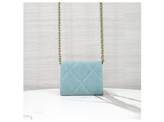 Chanel Borsa a tracolla con patta e catena Blu Denim - vista 3