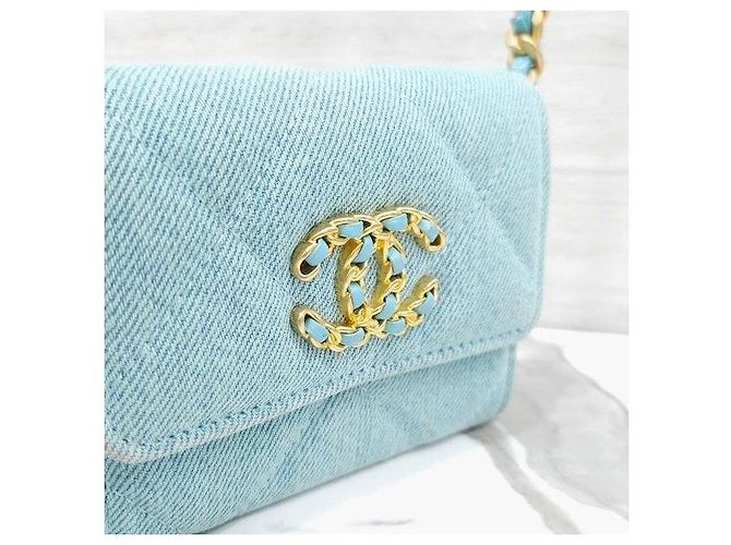 Chanel Borsa a tracolla con patta e catena Blu Denim - vista 6