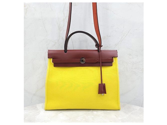 Hermès Nuovo House Herbag Yellow Canvas Stamp - vista 10