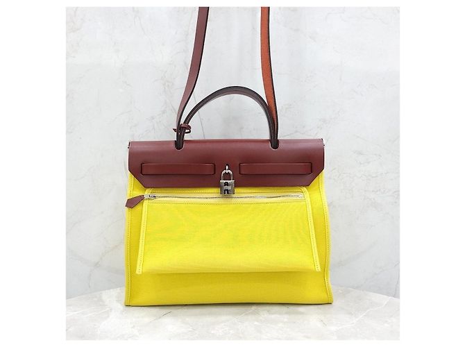 Hermès Nuovo House Herbag Yellow Canvas Stamp - vista 12