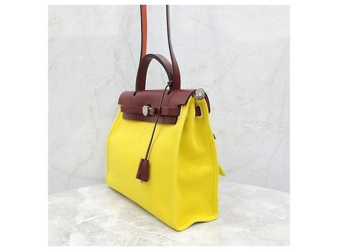 Hermès Nuovo House Herbag Yellow Canvas Stamp - vista 2