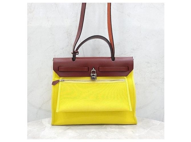 Hermès Nuovo House Herbag Yellow Canvas Stamp - vista 3