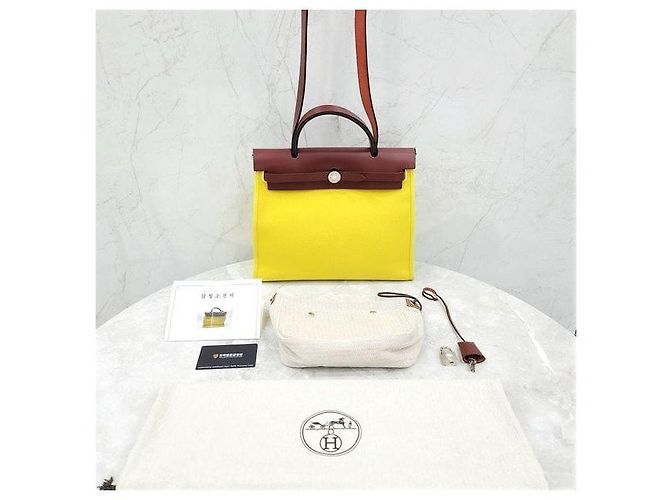 Hermès Nuovo House Herbag Yellow Canvas Stamp - vista 9